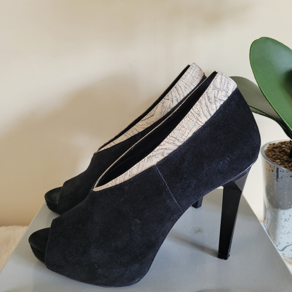 Rebecca Minkoff Black Suede Open Toe Boots